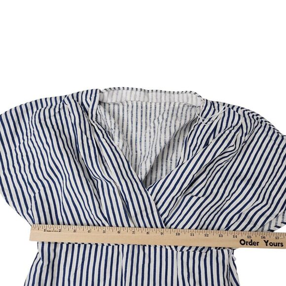 Zara Dress Small Blue White Striped Linen Midi Side Slit Preppy Bloggers Fave - Picture 8 of 9